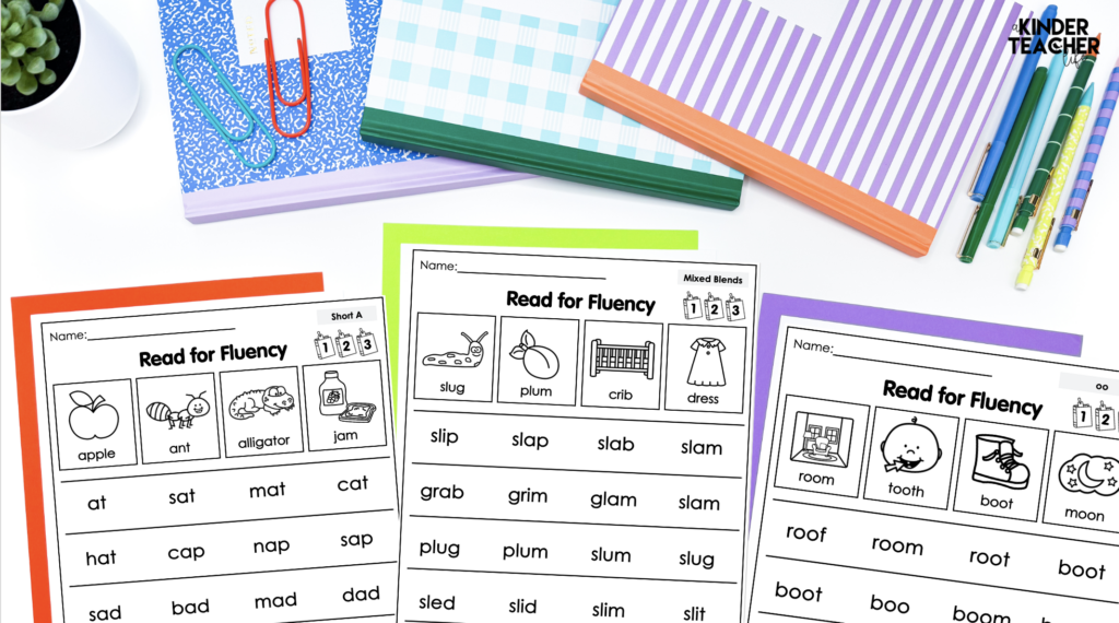 Reading Fluency Grids for kindergarten and first graders 